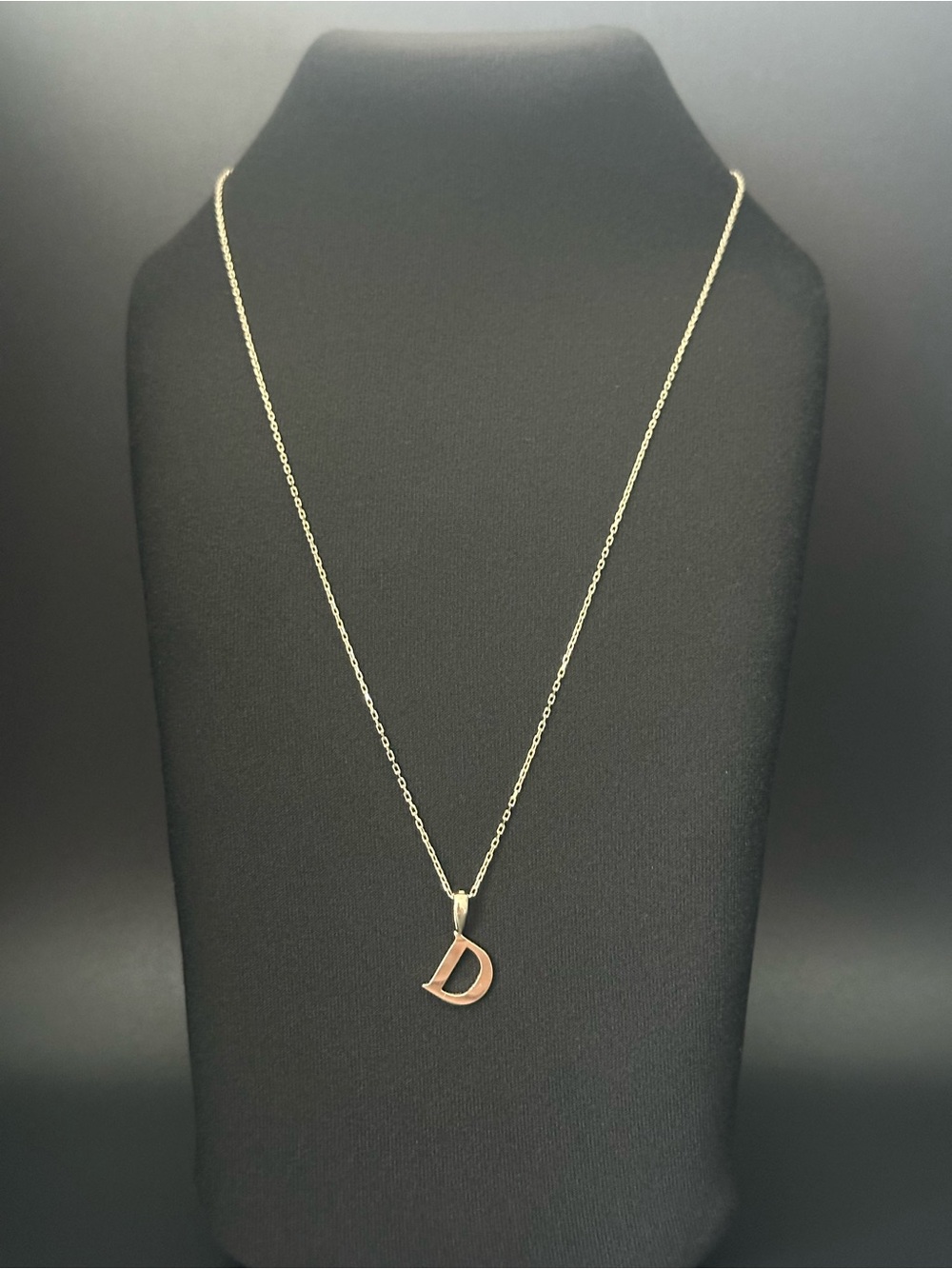 14K Gold D Initial Necklace 45cm 1mm Solid Forze Chain 2.15g 585 Letter Pendant